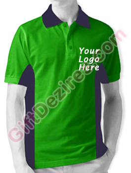 Designer Emerald Green and Blue Color Polo Logo T Shirt